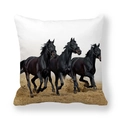 Detailed realistic digital print of three black horses running on a soft pillowcase - Multiple Black Horses On Open Field (7)