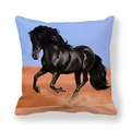 Detail of running horse pattern on thick peach skin fabric square throw pillow cover - Artistic Black Horse In Desert (8)