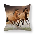 Detail of running horses digital print on thickened peach skin pillowcase fabric - Realistic Brown Horses In Wilderness (11)