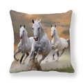 Macro shot of durable peach skin pillowcase showing vivid running wild horses print - Realistic White Horses In Sunset (13)