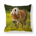 Detail of running horse pattern on soft peach skin fabric square pillowcase - Realistic Brown Horse In Flower Field (15)