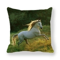 Detailed view of the running white horse print on thick peach skin pillowcase fabric - Realistic White Horse In Sunset (16)