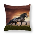 Macro detail of horse print pillowcase showing thick peach skin fabric texture - Realistic Black Horse In Sunset Fields (19)