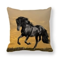 Detail of running horse print on thick peach skin fabric pillowcase at sunset - Realistic Black Horse In Twilight (20)