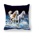 Detailed close-up of running horse print on thick peach skin fabric square pillow cover - Realistic Multiple White Horses In Starry Night (22)