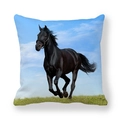 Close-up of running horse pattern printed on durable thick peach skin cushion cover - Realistic Black Horse In Nature (26)