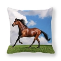 Macro detail of running horse print on thick peach skin fabric square pillowcase - Realistic Brown Horse In Green Grass (35)