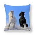 Detail of running horses print on square cushion cover with high-definition digital texture - Realistic Black And White Horses In Snow (37)