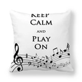 Federa bianca quadrata con scritta Keep Calm and Play On e simboli di note musicali nere - Citazione Keep Calm e Note (4)