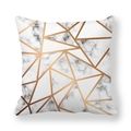 Detailed close-up of marble texture and rose gold geometric lines on soft cushion cover - White Marble Rose Gold Line (9) / 18x18 Inch