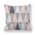 Close-up of peach skin fabric cushion cover with geometric pink grey marble triangles - Pink Gray Marble Triangle (8) / 18x18 Inch
