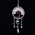 Tree of Life suncatcher with colorful natural stones and clear crystal pendant - White Turquoise Moon Style