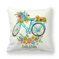 Aquarel fiets en puppy kussenhoes met Barks & Bikes artistieke grafische print - Blauwe Fiets en Gouden Puppy Stijl (3)