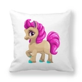 Close-up of pink cartoon unicorn print on white soft microfiber cushion cover - Dreamy Cartoon Pony (10)