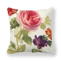 Quadratischer Kissenbezug mit handgemalten rosa Rosen und geometrischen Mustern aus Pfirsichhaut - Rosa Rose mit geometrischem Hintergrund(3) / 45x45 cm