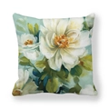 Vintage Blumen-Kissenbezug mit weißen Blüten auf hellblauem Pfirsichhaut-Gewebe-Kissen - Blauer Hintergrund Ölgemälde Weiße Blume(2) / 45x45 cm