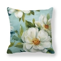 Klassischer Kissenbezug mit Ölgemälde-Blumenmuster in Weiß auf hellgrünem Hintergrund - Ölgemälde-Stil Weiße Blume(1) / 45x45 cm