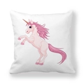 Square peach skin throw pillow case with cartoon pink unicorn print on white background - Leaping Unicorn (7)