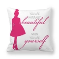 Macro view of soft peach skin throw pillow featuring a pink ballet girl and inspirational quote - Girl with Bun Hair Silhouette Quotes Style (5) / 18x18 Inch
