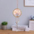 Golden Tree of Life suncatcher with pink natural crystals and moon crystal pendant - Morgan Tree Car Hanging
