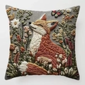 Bestickter Kissenbezug mit Fuchs und Blumenmuster für die Sofadekor - Roter Fuchs Blumen- & Vogel-Stickerei (Stil-30) / 45*45 Superweich