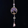 Handmade golden Tree of Life suncatcher with amethyst chips and purple crystal stone - Purple Strawberry Car Hanging