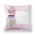 Close-up of hand-painted purple jar with cactus illustration on peach skin pillowcase - Light Purple Wide Mouth Jar (14)