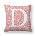 Housse de coussin rose à paillettes avec lettre D blanche en tissu peau de pêche - 45x45 cm / Lettre D