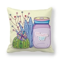 Detail of cartoon mason jar and floral cactus print on soft peach skin pillowcase - Cream Mason Jar (9)
