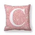 Housse de coussin rose pailletée avec lettre C blanche sur un taie d'oreiller carrée - 45x45 cm / Lettre C