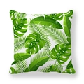 Detail shot of tropical leaf pattern on white peach skin fabric cushion cover - Tropical Green Plant Realistic Print (12)