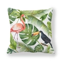 Macro detail of tropical flamingo and toucan print on decorative peach skin pillowcase - Tropical Flora & Fauna Flamingo Toucan (8)