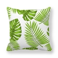 Macro detail of tropical green palm and monstera leaf print on white peach skin pillow - High Density Green Leaf Collage (7)