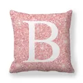 Housse de coussin carrée rose pailletée avec impression de la lettre B blanche - 45x45 cm / Lettre B