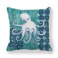 Blauer Oktopus Kissenbezug mit Meereskreaturen und Korallen auf Holzstruktur-Druck - Oktopus-Muster (8)