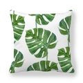 Detailed view of the watercolor monstera leaf print on white peach skin pillowcase - Nordic Minimalist Monstera (6)