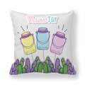Cartoon mason jar and cactus print on white peach skin velvet throw pillow cover - Triple Mason Jars (6)
