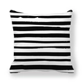 Macro detail of hand-drawn black and white striped texture on square peach skin pillowcase - 45x45cm / Black White Hand-drawn Horizontal Stripes (8)