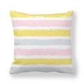 Detail of peach skin pillowcase featuring yellow, pink, and grey hand-painted stripes - 45x45cm / Yellow Pink Grey Hand-drawn Brush Stripes (9)