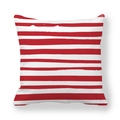 Detailed view of red and white striped peach skin pillowcase with artistic brush textures - 45x45cm / Red White Painted Texture Stripes (6)