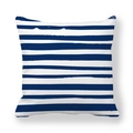 Detail of square pillowcase featuring blue and white artistic horizontal stripes - 45x45cm / Blue White Hand-painted Smudge Stripes (5)
