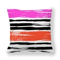 Kissenhülle aus Pfirsichhaut mit bunten abstrakten geometrischen Streifen in Rosa und Orange - 45x45cm / Magenta Schwarz Orange Pinselstriche (2)