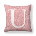 Housse de coussin rose pailletée en peau de pêche avec grand motif lettre U blanche - 45x45 cm / Lettre U