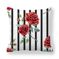 Klassischer Kissenbezug mit schwarz-weißen Streifen und roten Rosenmustern - 45x45 cm / Vertikaler Streifen Rote Rose Stil (3)