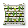 Housse de coussin à motif cactus et rayures noir et jaune en tissu peau de pêche soyeux - 45x45 cm / Style Cactus à Rayures Jaune Noir (15)