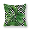 Green tropical leaf and geometric diamond pattern peach skin pillowcase for sofa - Tropical Plant Geometric Diamond (2)