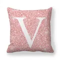 Housse de coussin à paillettes or rose avec lettre V blanche sur un design carré élégant - 45x45 cm / Lettre V