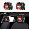 Pair of black Christmas snowman car headrest covers with Let it Snow festive design - Winter Snowman (Style 8)