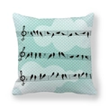 Federa per cuscino azzurra con uccellini neri come note musicali su un pentagramma - Uccelli e Note Blu Chiaro (6)