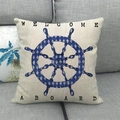 Minimalist nautical boat cushion cover with welcome aboard steering wheel print on a sofa - Plaid Steering Wheel Style